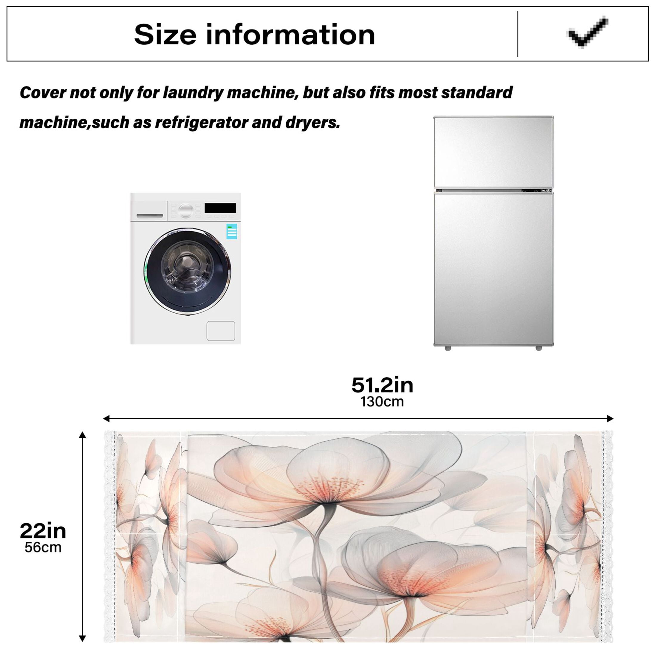 WOBOGO Illustration Of Translucent Flowers Washing Machine Cloth Dryer Refrigerator Top Cover Protective Non-Slip Mat For Kitchen Laundry