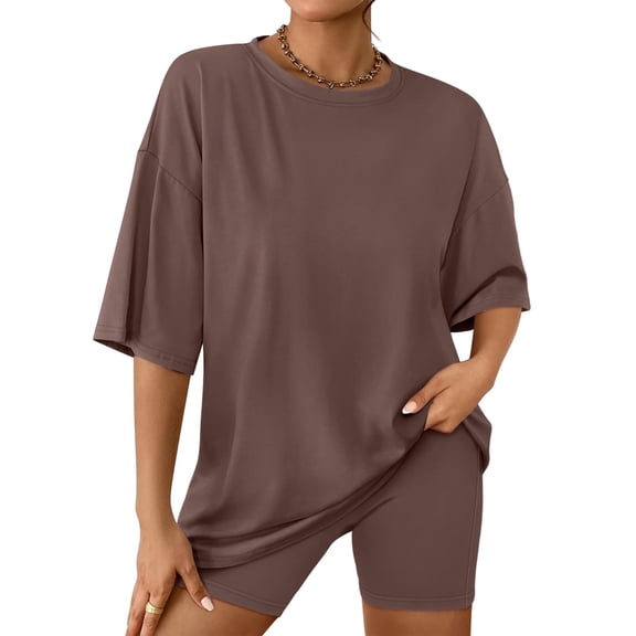 SUNBS 2 Piece Outfit for Women Lounge Sets Oversized Tshirts Matching Biker Short Summer Clothing, Sizes S-2XL