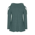 thumbnail image 6 of JSKUAMR Women's Cotton Long Sleeve Cold Shoulder Loose Tops Casual Tunic Shirts Solid Comfy Flowy Pullovers Blouses Green,XL, 6 of 6