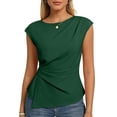 thumbnail image 2 of Womens 2026 Spring Short Sleeve Tops Dressy Casual Crew Neck Peplum Shirts Trendy Tunic Blouses with Knot Dark Green XL, 2 of 5