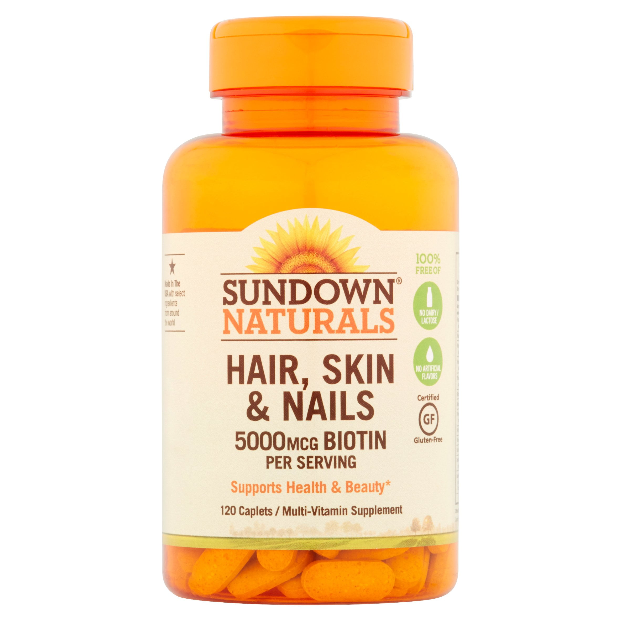 Sundown Naturals Hair Skin Nails 5000mcg Biotin Caplets 120