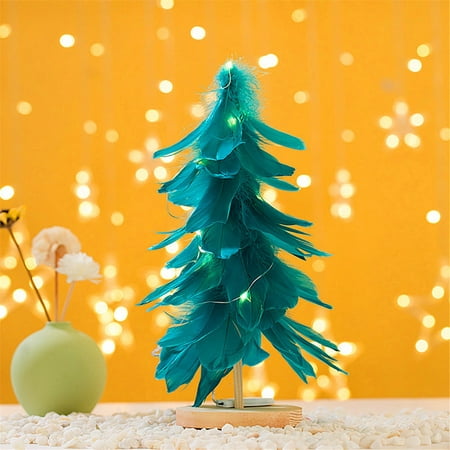 Festive Feather Christmas Tree With LED Light 11.8 Inch Christmas Decorations