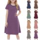 thumbnail image 1 of Girls Summer Sundress Casual Striped A-Line Dress Short Sleeve Summer Dresses Comfortable Ages 4-12 Pink and White ,Sie:100, 1 of 7
