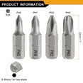thumbnail image 2 of Uxcell 4pcs PH0/PH1/PH2/PH3 Punta de destornillador Phillips 1/4" Hex Shank 25mm/1" Longitud Magnética Bits de Cabeza Cruzada Hex S2 Acero Punta de destornillador, 2 of 7