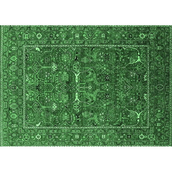 Ahgly Company Machine Washable Indoor Rectangle Oriental Emerald Green Industrial Area Rugs, 5' x 8'