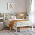 thumbnail image 3 of Yoneston 12” Twin Heavy Duty Metal Platform Bed Frame with Love-Heart Shape Headboard for Girls Bedroom Furniture, White, 3 of 10