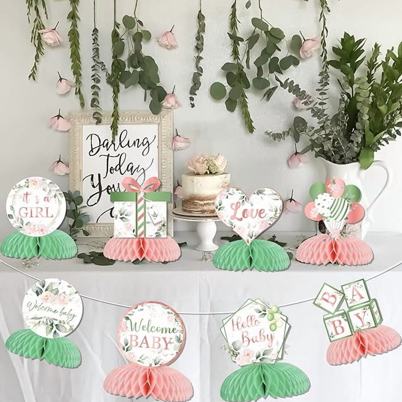 Sage Green and Pink Baby Shower Decorations for Girl - 8pcs Floral Honeycomb Centerpieces, Blush Pink Floral Baby Shower Table Decor, Greenery Botanical Its a Girl Party Decorations
