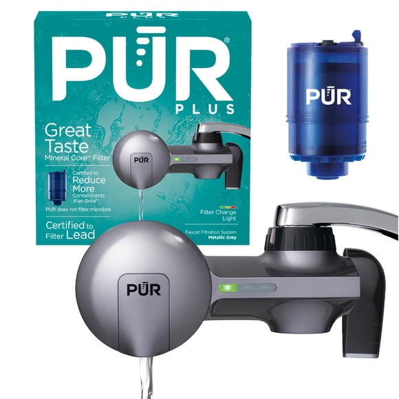 PUR Plus Horizontal Faucet Mount Filtration System with 3-in-1 Lead Reducing Filter, Water Filter for Sink, Lasts 100 Gallons, Compatible with Sinks