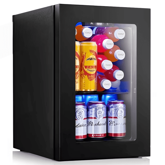 Auseo 24 Can Glass Door Mini Fridge – Beverage Refrigerator with Touch Control, Wine Cooler for Bottles & Beer, Small Fridge for Bedroom/Office/Bar