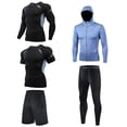 thumbnail image 1 of SOOMLON Men Workout Set Dry Quick Shirt Pants Clothes for Gym Beach Pants Quick Drying Fitness 5 Piece Jacket + Long Sleeve + Short Sleeve + Shorts + Trousers Blue S, 1 of 2