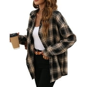 Fantaslook Plaid Flannel Shirts for Women Oversized Long Sleeve Button Down Shirts Blouses Tops