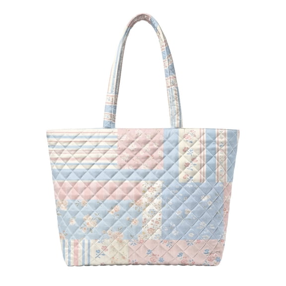 Qpednta Pastel Patch Print Quilted Tote Bag for Women, Fits 14 Inch Laptop Large Handbag, with Inner Pocket Women Quilted Tote Purse, for Work School