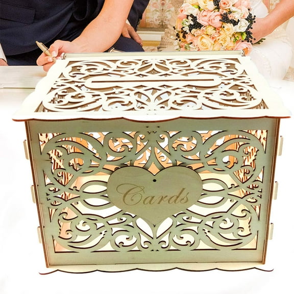 LULULION Rustic Wedding Card Box Wooden Cards Case Khaki 1 Set for Banquet Home Party
