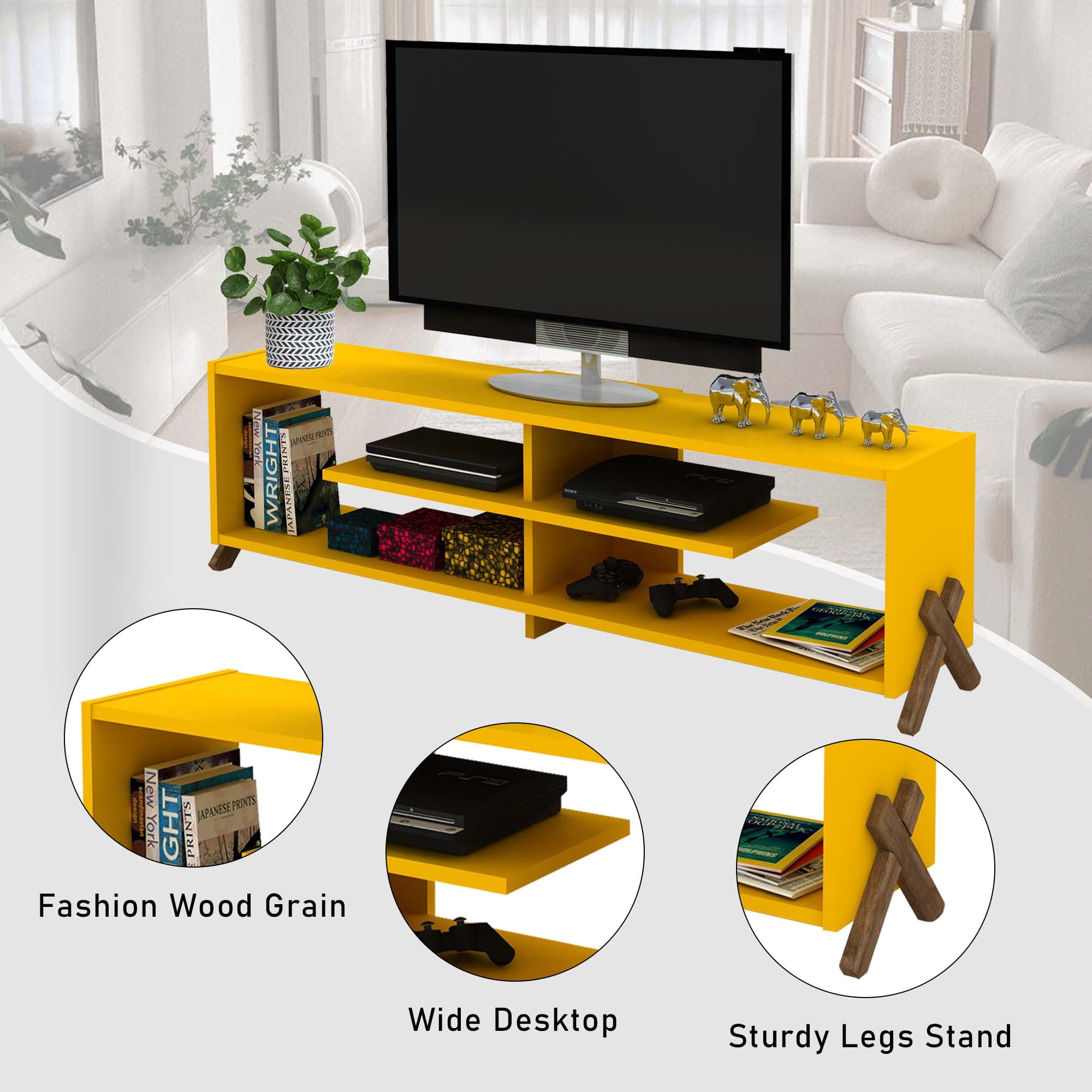 Aukfa Modern TV Stand for TVs up to 60" - Entertainment Center TV Cabinet for Living Room - Yellow
