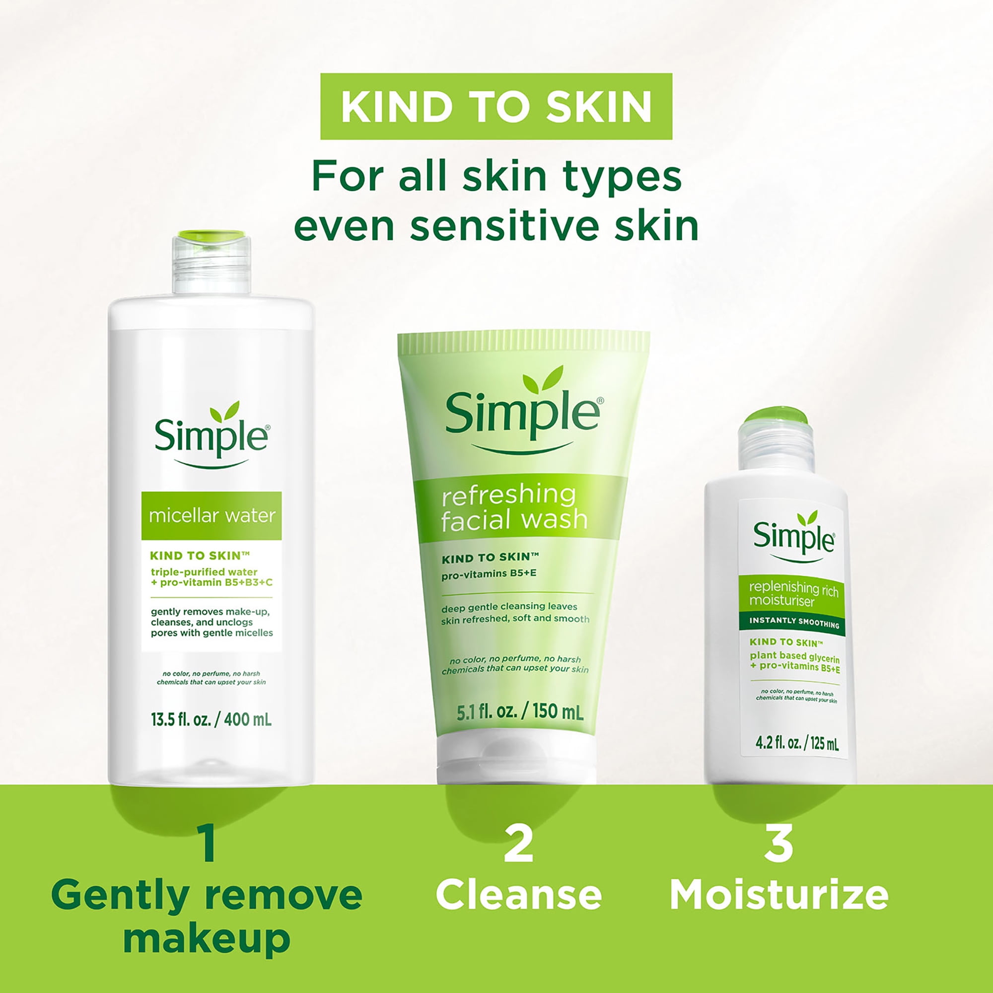 Simple Kind To Skin Micellar Water, Facial Cleanser, 2 pc