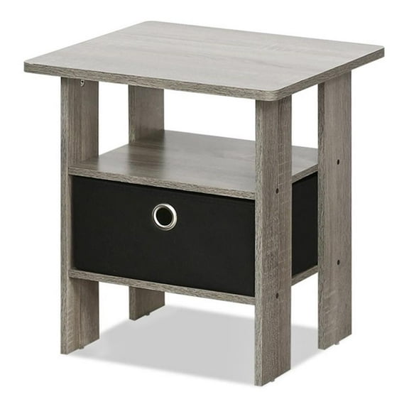 Pemberly Row Engineered Wood End Table with Bin Drawer in French Oak Gray