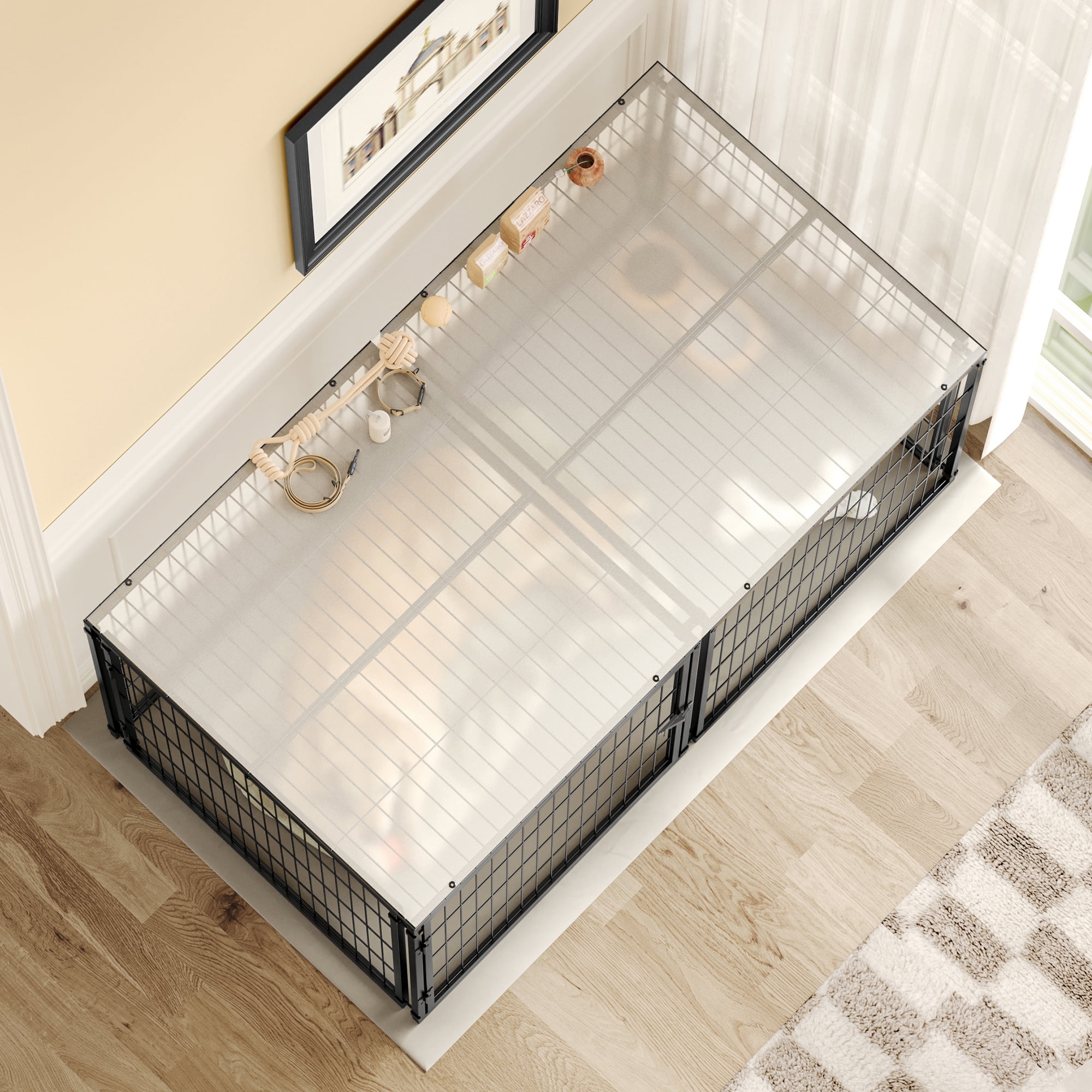 Jopath 63.7" Indoor Dog Cage with Top Pet Cage Dog Kennel for Medium Dogs Puppy Dog Playpen Black 63.7"L x 34.2"W x 31.7"H