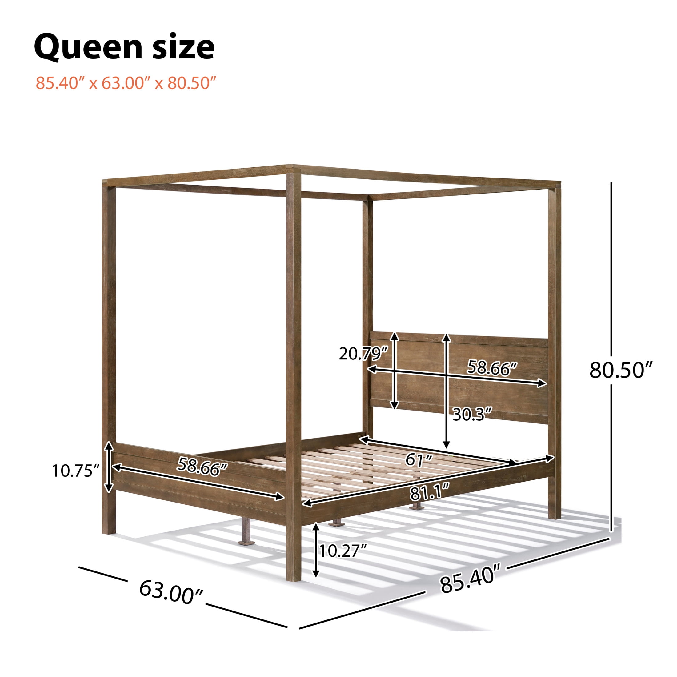 Christopher Knight Home Farmhouse Canopy Bed Frame with Headboard, Solid Wood Frame, Antique Natural