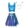 thumbnail image 1 of YONGHS Women's Alien Set Cheer Leader Outfit Metallic Crop Tank Top with Ruffle Skirt Hair Hoop Blue A XL, 1 of 7