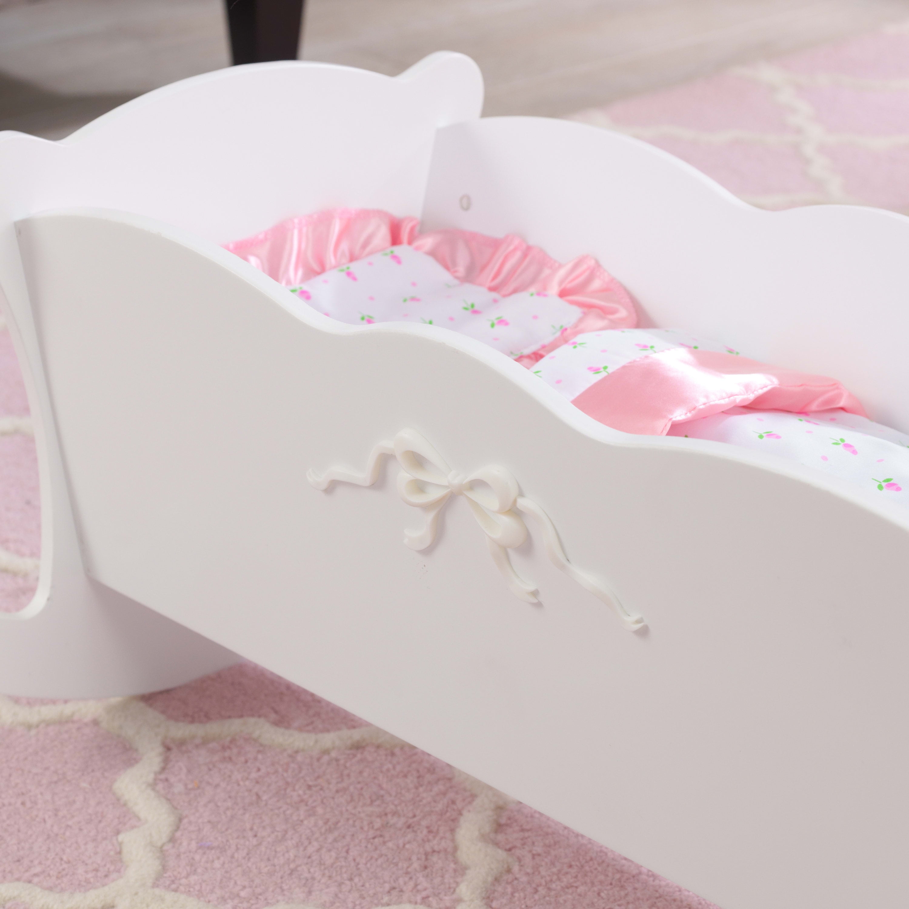 KidKraft Tiffany Bow White Wooden Lil Doll Rocking Cradle Walmart