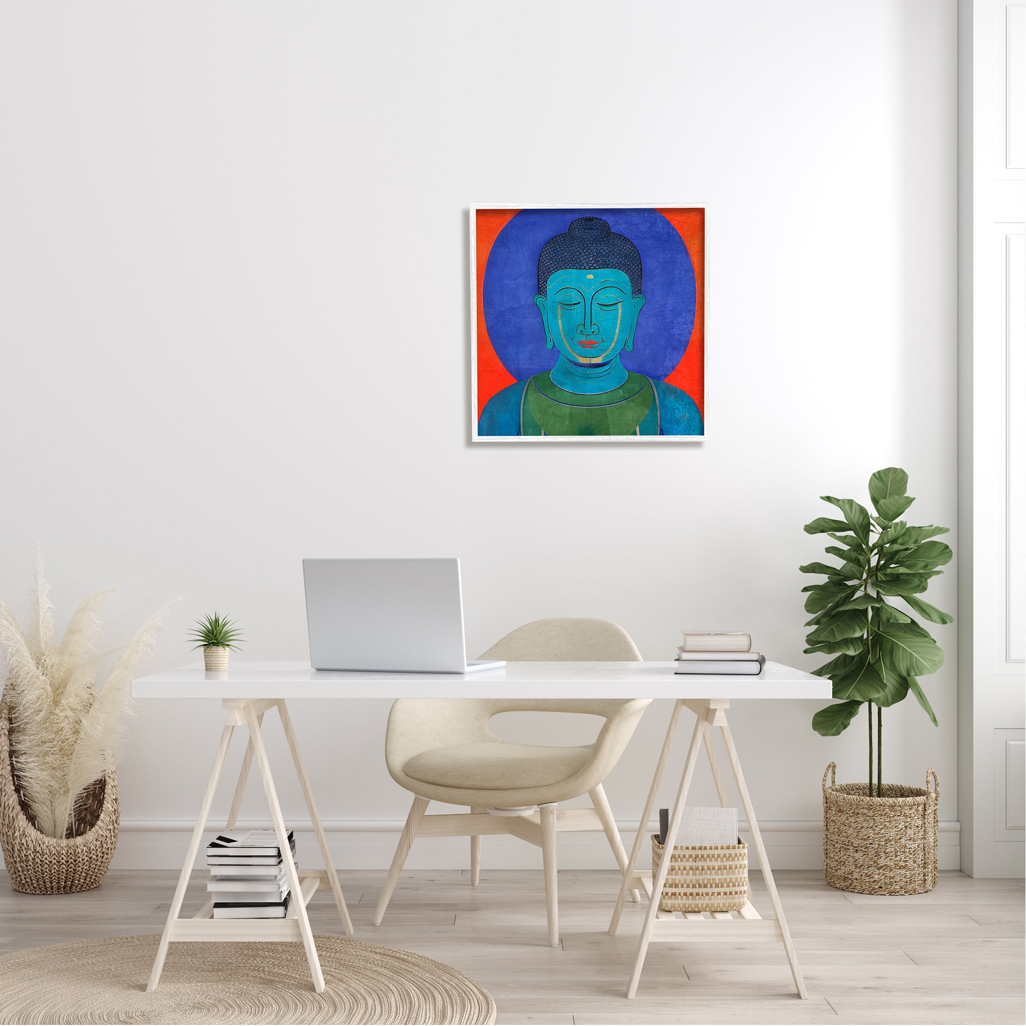 Stupell Industries Vivid Buddha Portrait Abstract Painting White Framed Art Print Wall Art, 24 x 24