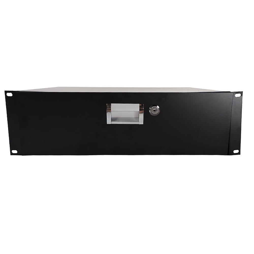 19" 3U Steel Plate DJ Drawer Equipment Cabinet with Keys Black