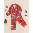 thumbnail image 5 of Cjfdfy Toddler Baby Girl Boy Christmas Silk Stain Pajamas Set Kids Girls PJS Set Sleepwear Fall Winter Clothes Santa Tree Bow Print Long Sleeve Button Down Shirt with Long Pants Set Loungewear 1-5Y, 5 of 9