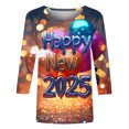 thumbnail image 5 of VEKDONE 2025 Bonne Année Tuniques à Manches 3/4 pour Femmes Mode Imprimé Grande Taille Blouse de Fête Décontractée Col Rond Extérieur Multicolore S, 5 of 5