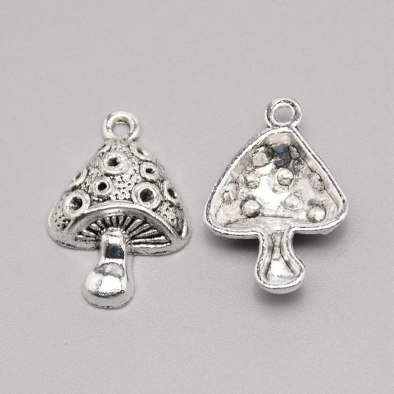 50pc Tibetan Style Alloy Pendants Mushroom Antique Silver 26x18x5.5mm Hole: 2mm
