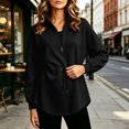 thumbnail image 7 of Women's Adjustable Drawstring Waist Sweatshirt Oversized Half Zip Stand Collar Long Sleeve Tunic Tops Loose Fit Casual Pullover Jackets Black, 7 of 7