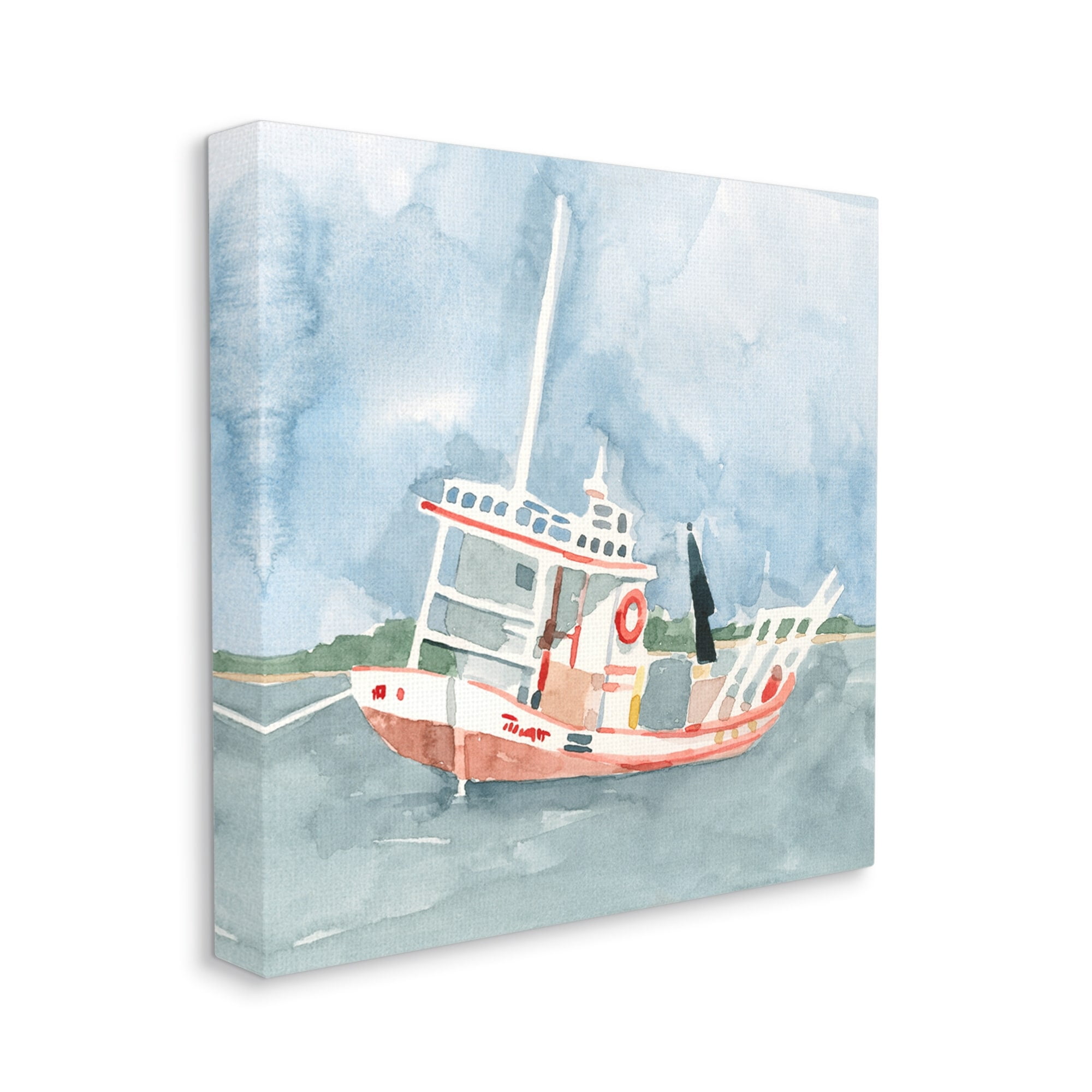 Stupell Industries Fishing Boat Sea Travel Vessel Watercolor Painting,30 x 30, Design by Emma Caroline