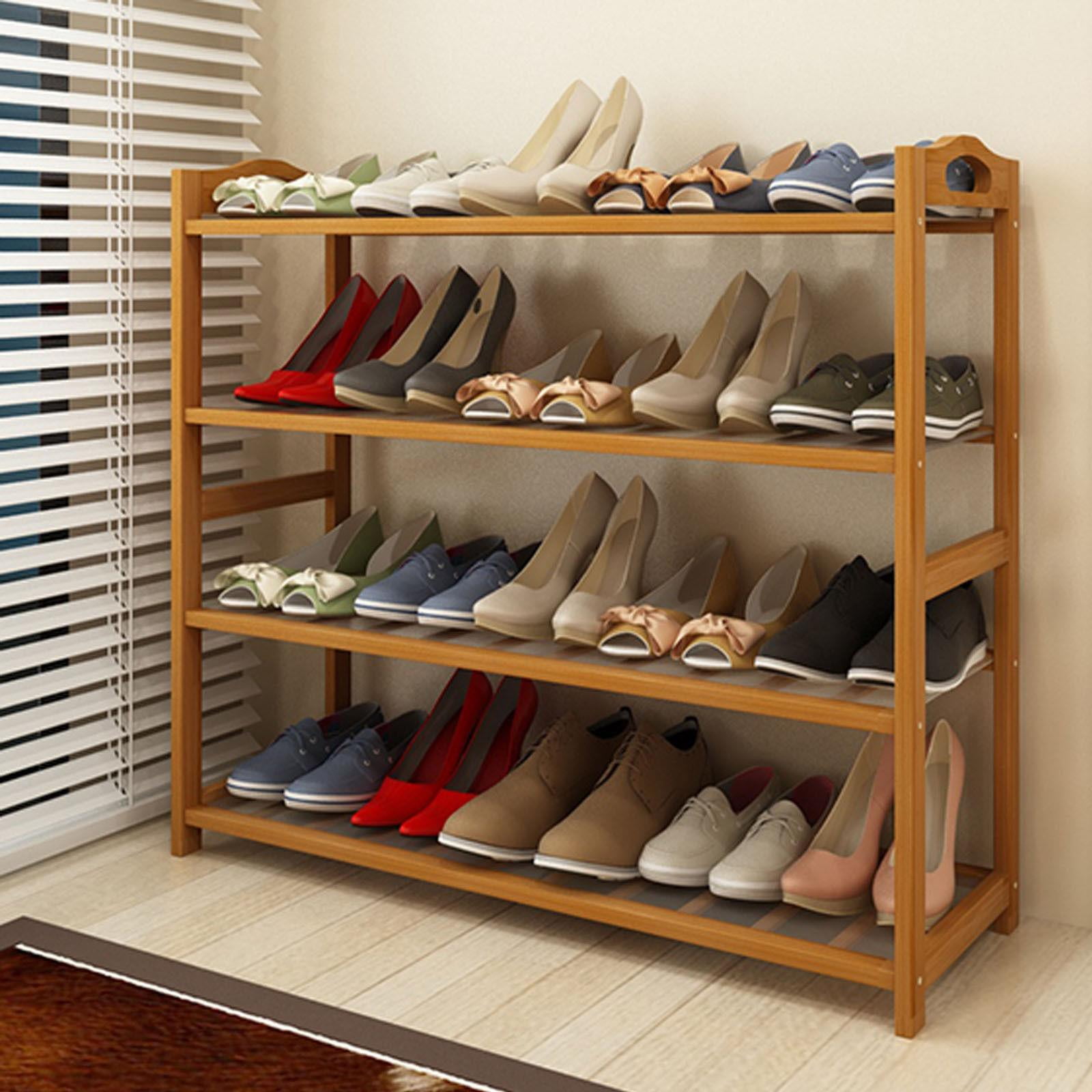 Zimtown Bamboo Wood Shoe Rack 4 Tier Pairs Entryway Shoe Shelf