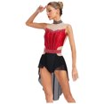 thumbnail image 3 of YiZYiF Women Glittery Rhinestone Modern Lyrical Dance Costume Flowy Tulle Skirt Ballet Leotard Dress Burgundy XXL, 3 of 7