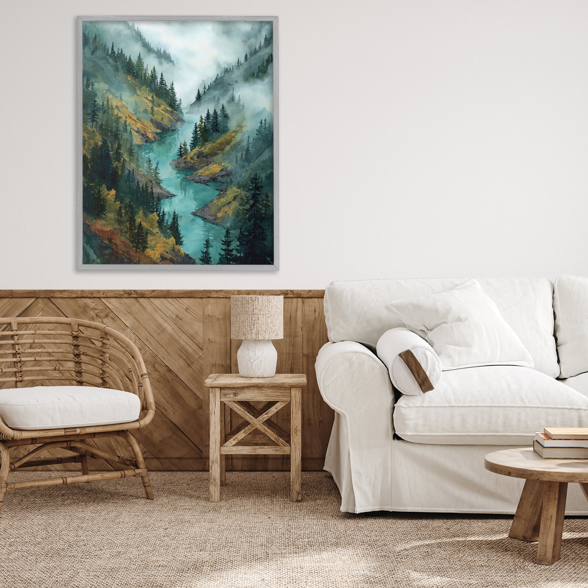 Stupell Industries Turquoise Mountain River Bends Gray Framed Giclee Art, design by Franklyn Gregory