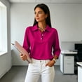 thumbnail image 4 of Womens Polo Shirts 3/4 Sleeve Golf Tops Collared Button Down Tee Womens Casual Business Golf Shirts Work Daily Tops 3-Buttons Soft Breathable Solid Color Hot Pink 2XL, 4 of 8
