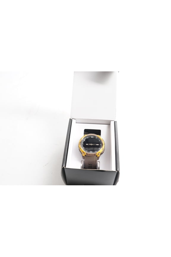 Pre-Owned Garmin Instinct Crossover AMOLED, Rugged Hybrid GPS Smartwatch with Analog Watch Hands and Bright AMOLED Display, Bronze/Sunburst with Cocoa Silicone Band