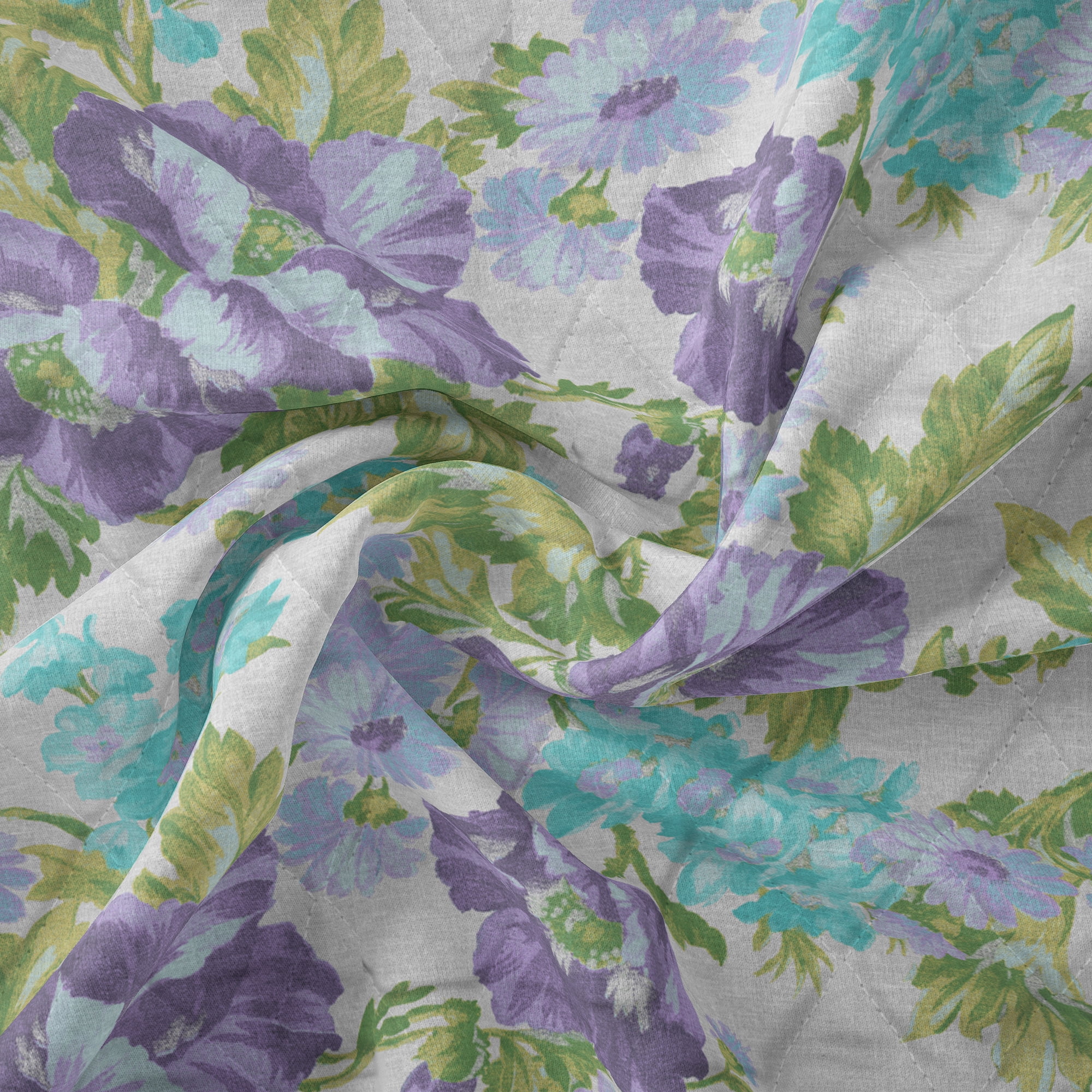 David Textiles 42" Cotton Double-Faced Quilt Springtime Floral By the Yard, Purple