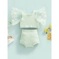 thumbnail image 2 of Baby Girls Summer Outfit, Patchwork Flare Sleeve U-Neck Crop Tops + Ribbed Pantie Set for Toddlers, 3-24 Months, 2 of 8