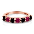 thumbnail image 2 of Gem Stone King 18K Rose Gold Plated Silver Round Black Diamond Red Created Ruby Anniversary Ring for Women (1.43 Cttw, Gemstone Birthstone, Size 5) (Size 5), 2 of 4