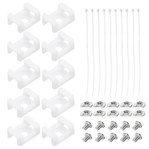 Cable Tie Base 6.5mm Hole Dia Saddle Type 30 Series Aluminum Extrusion with M5 Screws, Nuts, Ties White 10Pcs