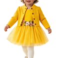thumbnail image 2 of Toddler Girl 2 Piece Princess Outfit Long Sleeve Knit Cardigan Floral Waist Sleeveless Tulle Dress Fall Clothes Set for 3 Months To 3 Years Yellow, 2 of 6