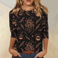 thumbnail image 2 of Womens Halloween Shirts Funny 3/4 Sleeve T Shirts Horror Witch Printed Tops Spooky Round Neck Pullover Holiday Three Quarter Length Blouses, 3XL, 2 of 5