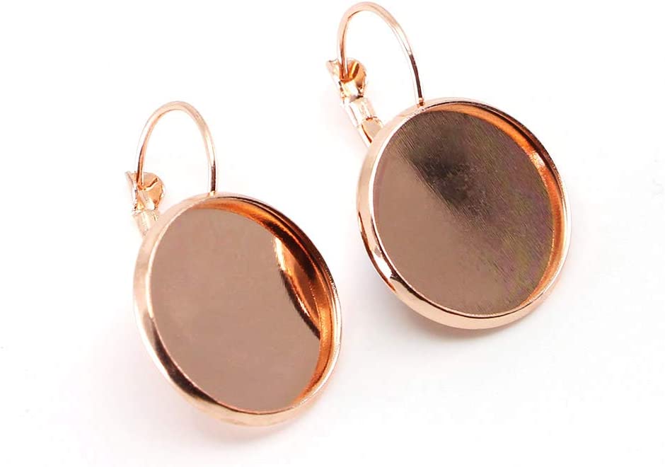 8-25 mm 10 pcs 8 Colors French Lever Back Earrings Blank Bezels Glass  Cabochons Earring Setting Blank Earring Base Cameo Bezels Tray for Jewelry  Making (Rose Gold, 18mm(0.71inch)*10pcs) 