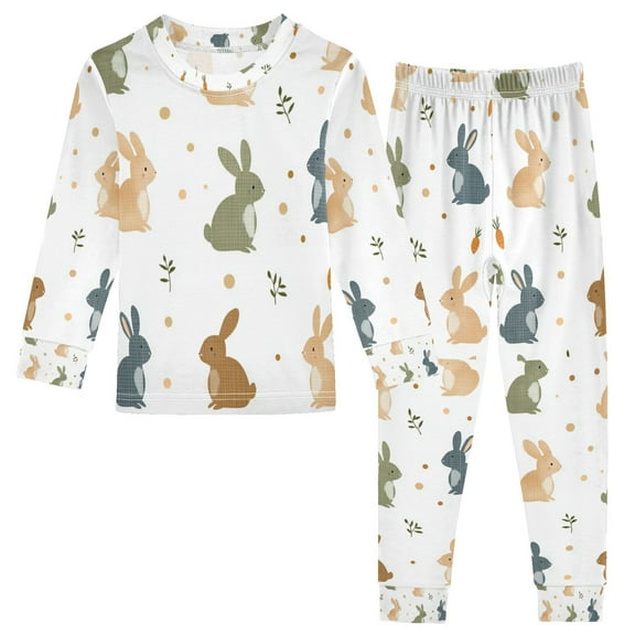 FORMRS Long Sleeve Top and Pants Pajama Set for Niños 2-Piece Sleepwear, Sizes 18M-8Y, Cartoon Bunnies