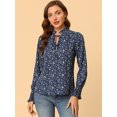 thumbnail image 3 of INSPIRE CHIC Women's Vintage Floral Ruffle Tie Neck Button Decor Elastic Cuff Chiffon Blouse, 3 of 6