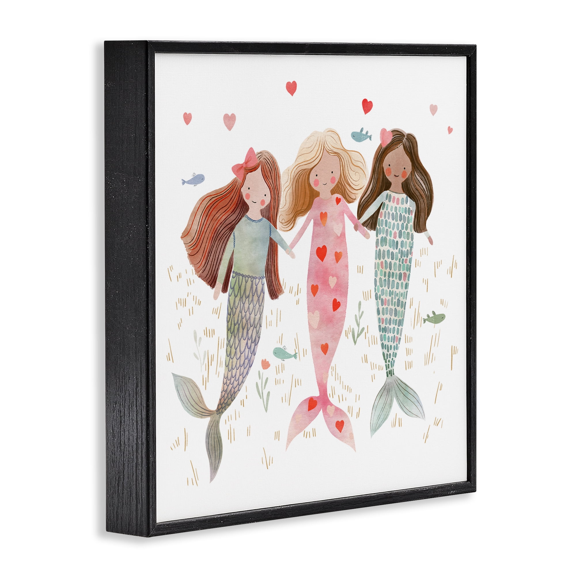 Trio of Mermaids Friendship Black Framed Giclee Art, design by Leah Straatsma