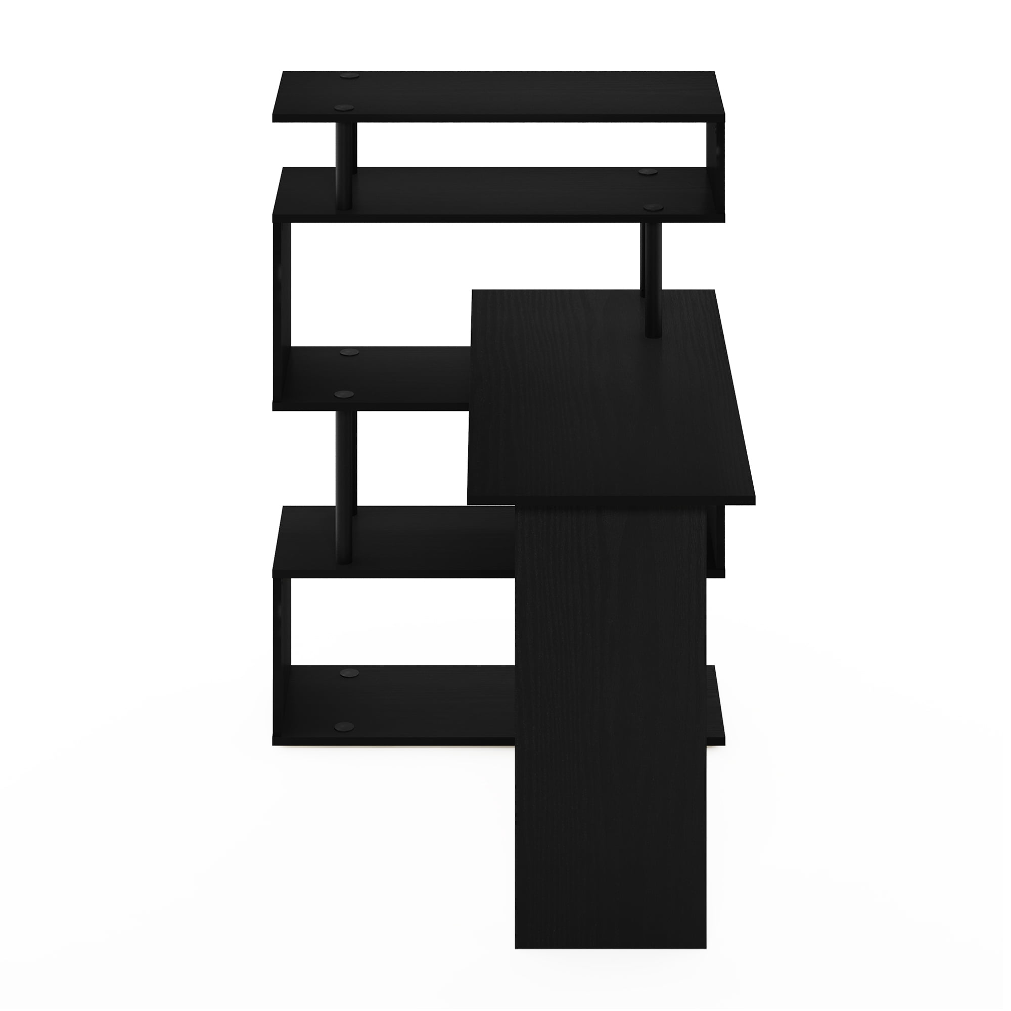 Furinno Classic L-Shape Computer Desk, Writing Desk with 5-Tier S-Shaped Side Shelves, Americano/Black