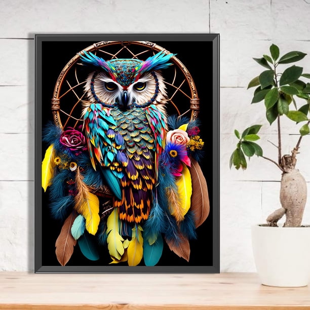 Cuadros Decorativos Diamante pintura 5D DIY completo redondo taladro búho Kit decoración del hogar arte artesanía DQrwqpou embutido en tela