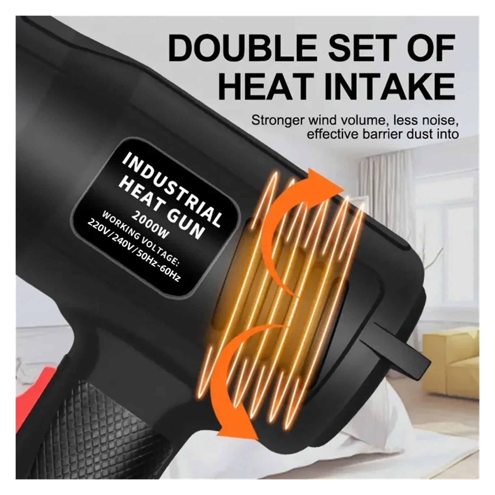 2000W Hot Air Gun High Power Temperature Regulating Industrial Electric Heat Gun Automobile Film Baking Gun Tool ,Variable Temperature
