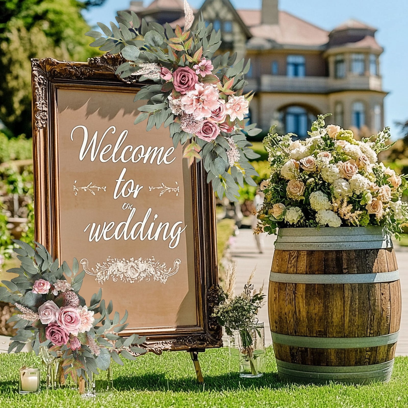 Wzzjkit Artificial Wedding Arch Flowers Kit Pack of 2, Arch Flowers Hanging Silk Flowers Arrangement Ceremony Spring Fake Rose Arbor Background Floral Party Outdoor Decor